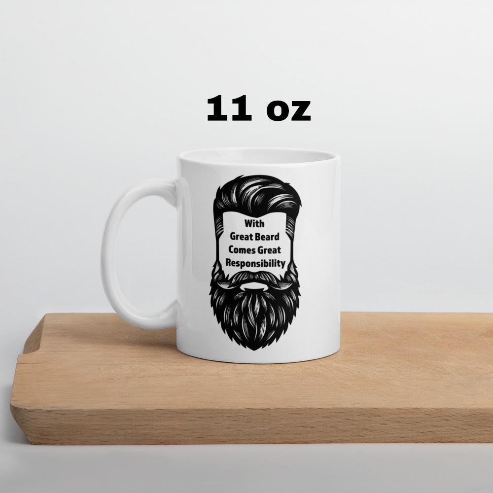 Funny Beard Mug For Men - With Great Beard Comes Great Responsibility - Coffee Mug Bearded Dad Gift - Beard Lover Novelty Mug