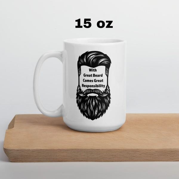 Funny Beard Mug For Men - With Great Beard Comes Great Responsibility - Coffee Mug Bearded Dad Gift - Beard Lover Novelty Mug