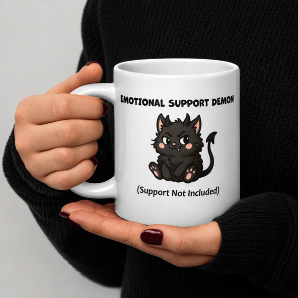 Funny Black Cat Mug – Emotional Support Demon Coffee Mug – Dark Humor Cat Gift – Witchy Cat Lover Mug