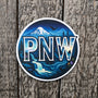 Pacific Northwest Nature Sticker - Round PNW Mountain Wilderness Vinyl Decal