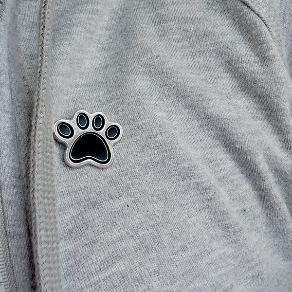 Paw Print Enamel Pin, Black Silver Dog Cat Paw Lapel Pin, Pet Lover Gift