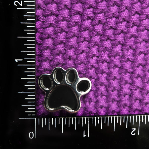 Paw Print Enamel Pin, Black Silver Dog Cat Paw Lapel Pin, Pet Lover Gift