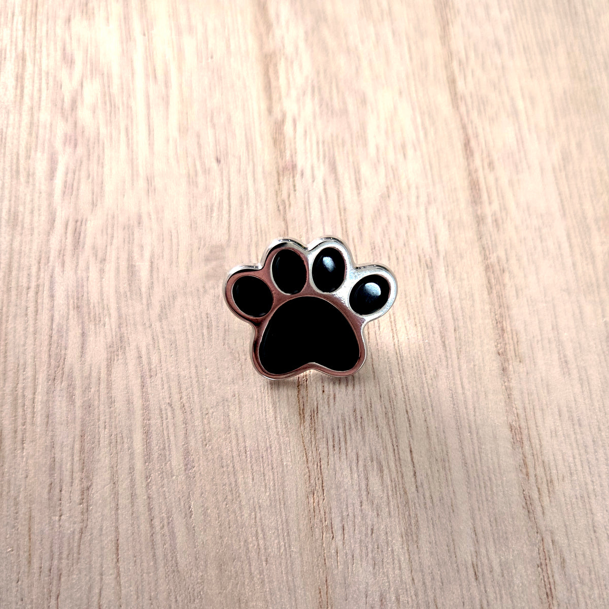 Paw Print Enamel Pin, Black Silver Dog Cat Paw Lapel Pin, Pet Lover Gift