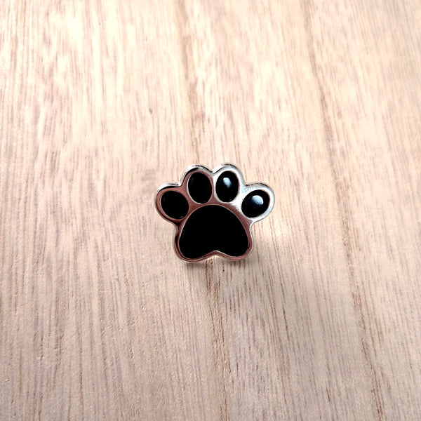 Paw Print Enamel Pin, Black Silver Dog Cat Paw Lapel Pin, Pet Lover Gift