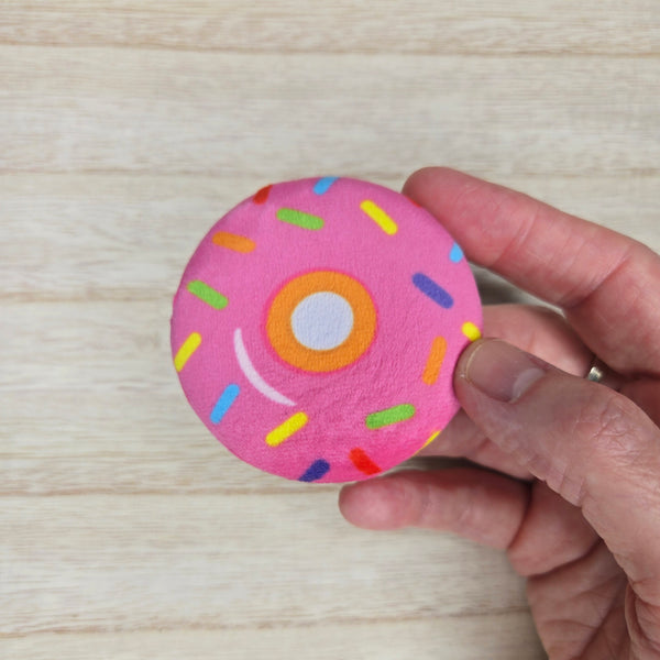 Plush Pin - Kawaii Pink Donut - Squishy Fidget Pin - 3D Dessert Food Pin - Backpack Lapel - Foodie Gift
