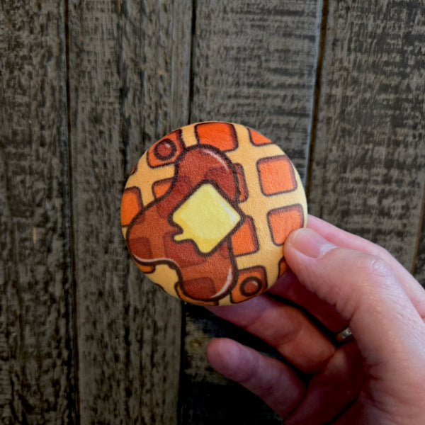 Plush Pin - Kawaii Waffle - Squishy Fidget Pin - 3D Breakfast Food Pin - Backpack Lapel - Foodie Gift