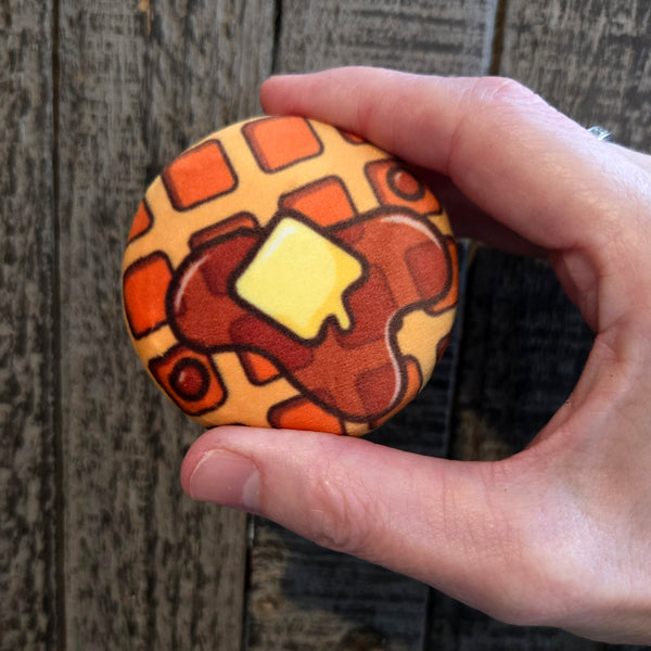 Plush Pin - Kawaii Waffle - Squishy Fidget Pin - 3D Breakfast Food Pin - Backpack Lapel - Foodie Gift