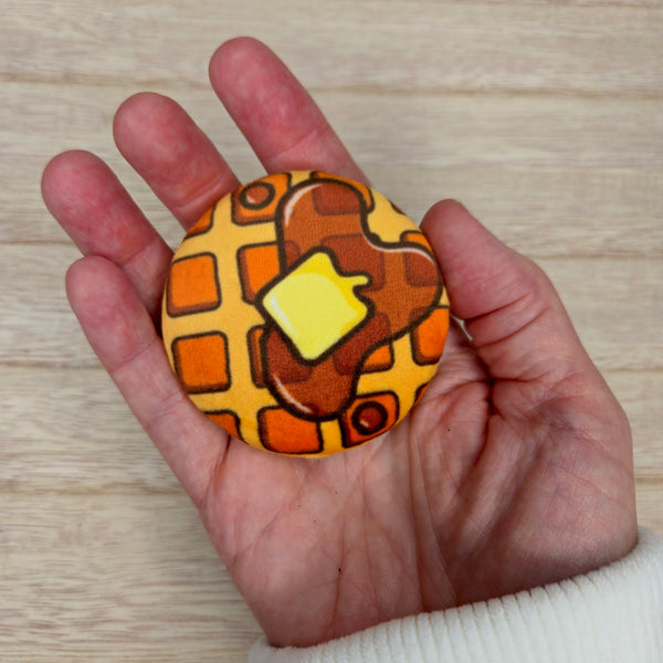 Plush Pin - Kawaii Waffle - Squishy Fidget Pin - 3D Breakfast Food Pin - Backpack Lapel - Foodie Gift