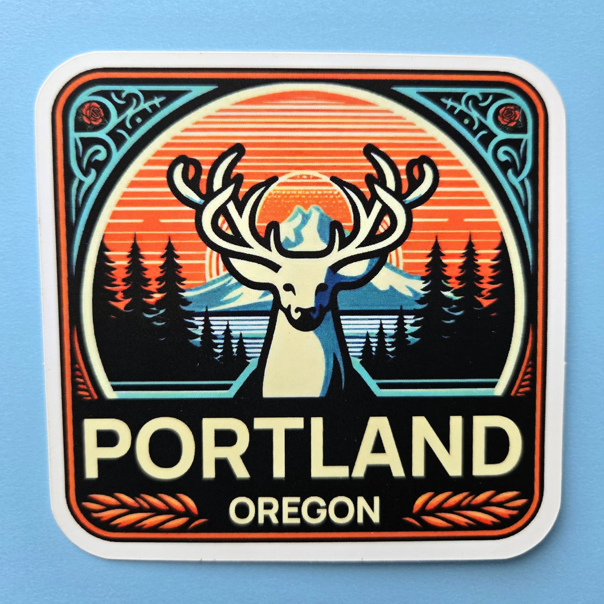 Portland Oregon Sticker - White Stag Vinyl Decal - Waterproof PNW Decal