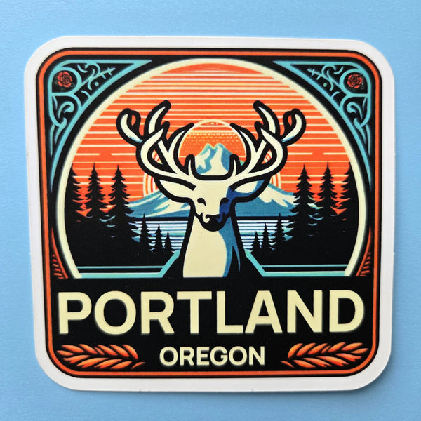 Portland Oregon Sticker - White Stag Vinyl Decal - Waterproof PNW Decal