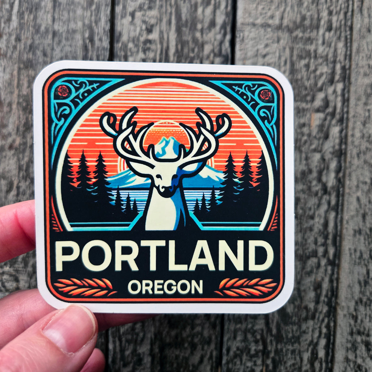 Portland Oregon Sticker - White Stag Vinyl Decal - Waterproof PNW Decal
