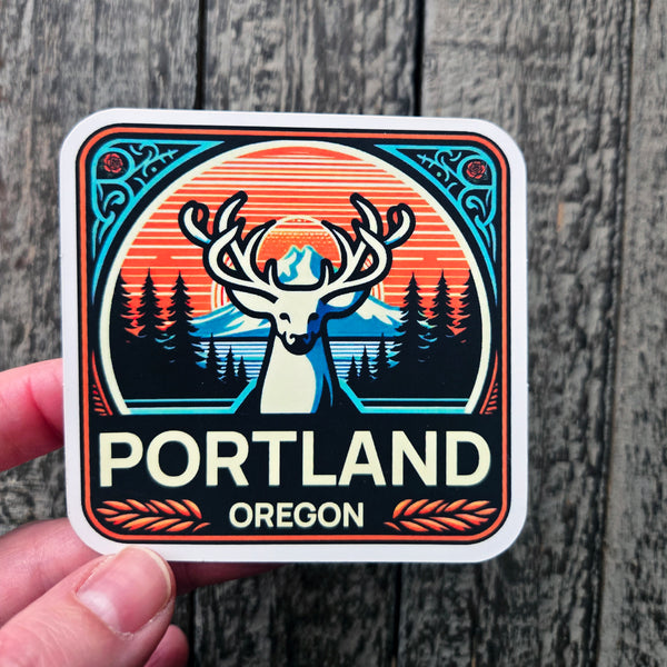 Portland Oregon Sticker - White Stag Vinyl Decal - Waterproof PNW Decal