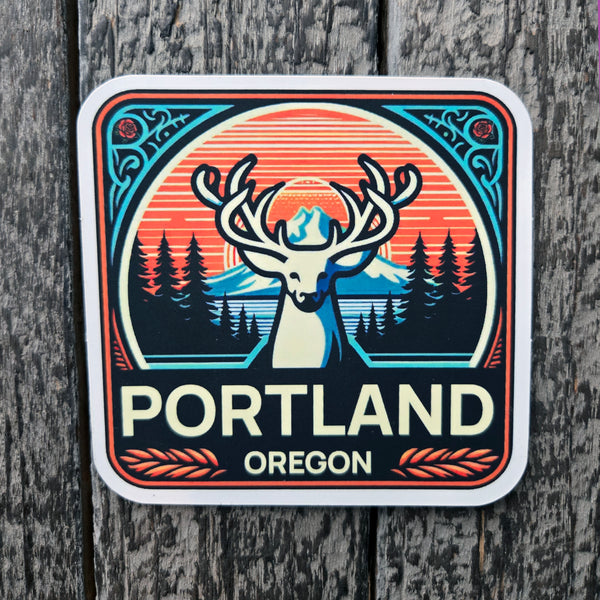 Portland Oregon Sticker - White Stag Vinyl Decal - Waterproof PNW Decal