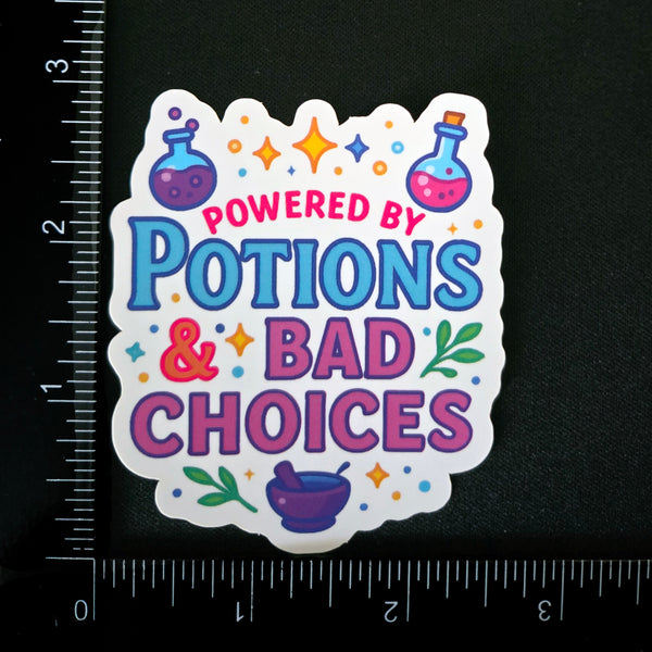Funny Witch Vinyl Sticker - Powered by Potions & Bad Choices Decal