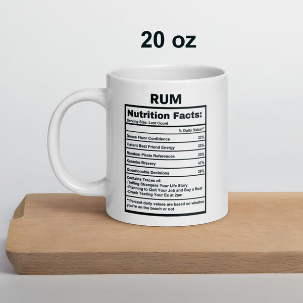 Rum Lover Gift Mug - Funny Nutrition Facts Coffee Mug for Dad - Sarcastic Rum Drinker Gift for Men Friends