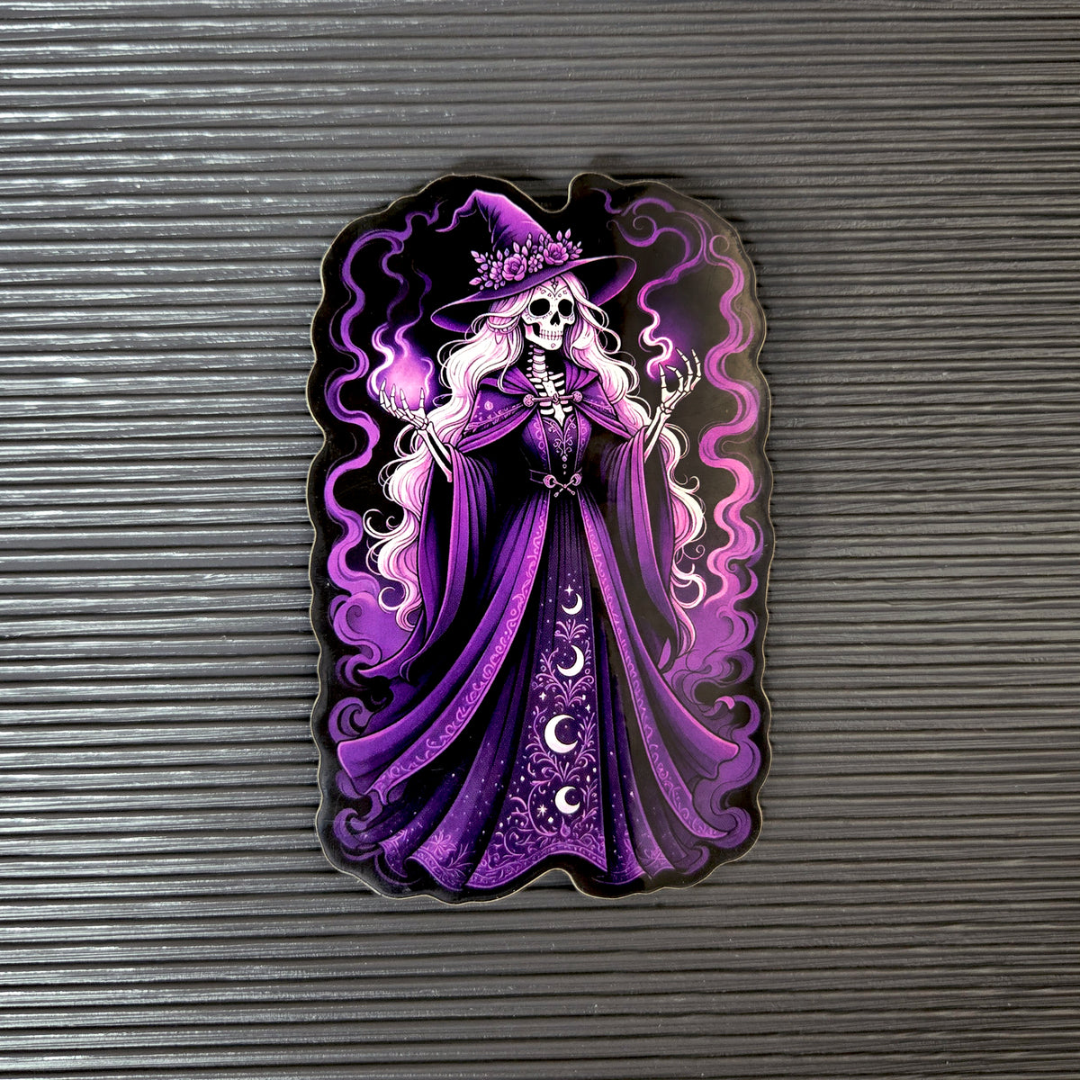 Gothic Skeleton Witch Sticker - Purple Witch Hat - Dark Fantasy Vinyl Decal