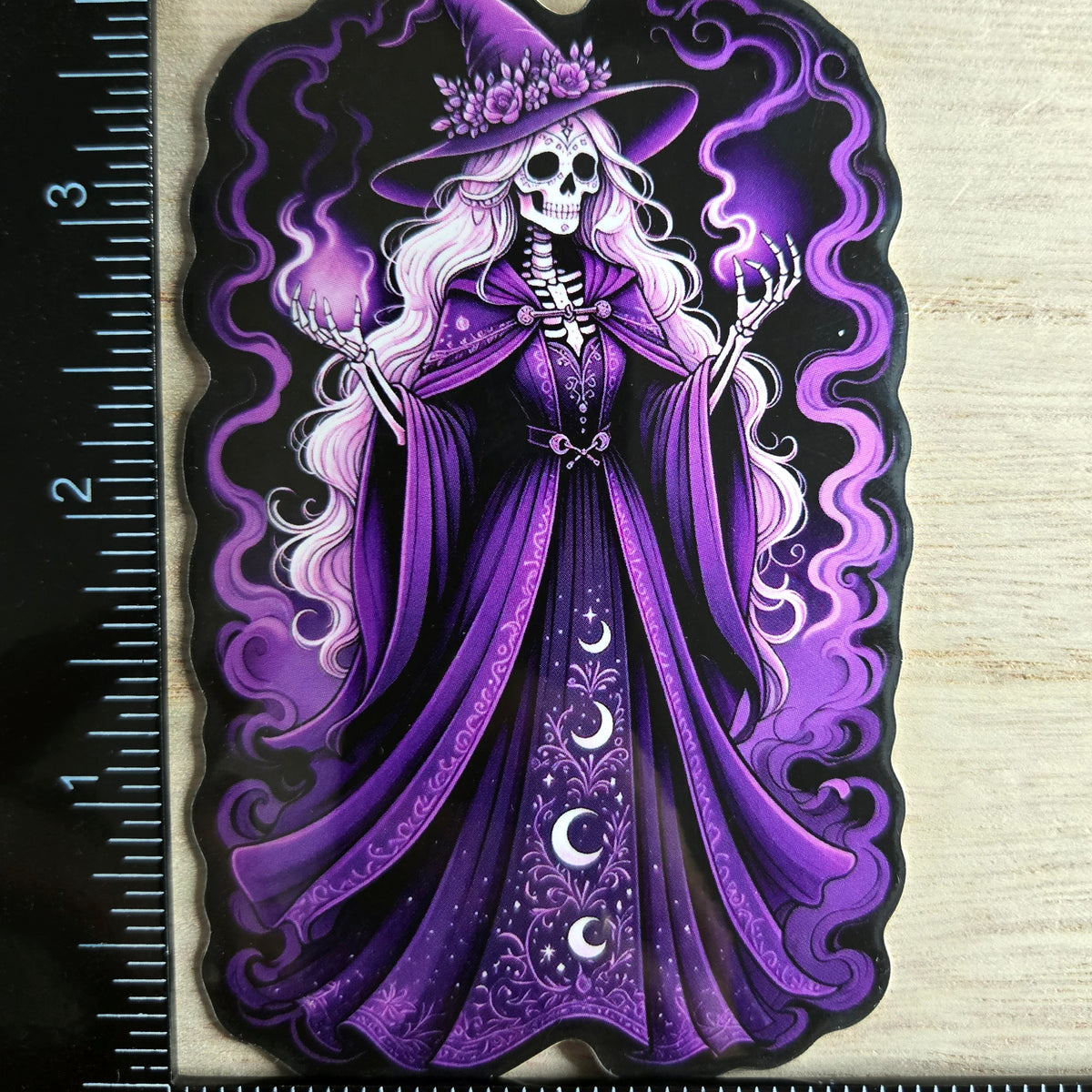 Gothic Skeleton Witch Sticker - Purple Witch Hat - Dark Fantasy Vinyl Decal