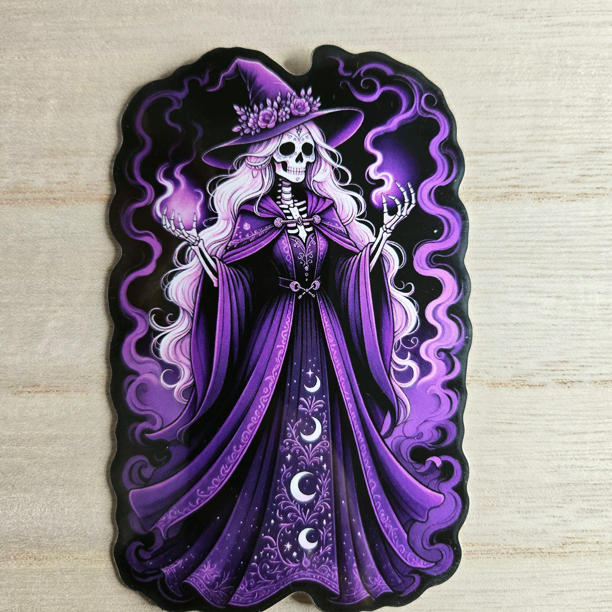 Gothic Skeleton Witch Sticker - Purple Witch Hat - Dark Fantasy Vinyl Decal