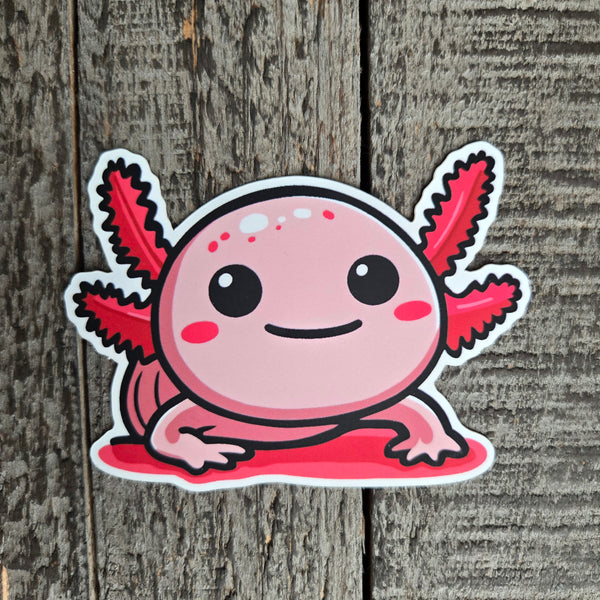 Waterproof Vinyl Sticker - Pink Axolotl - Kawaii Animal Sticker - Cute Salamander - Laptop Water Bottle - Pet Lover Gift