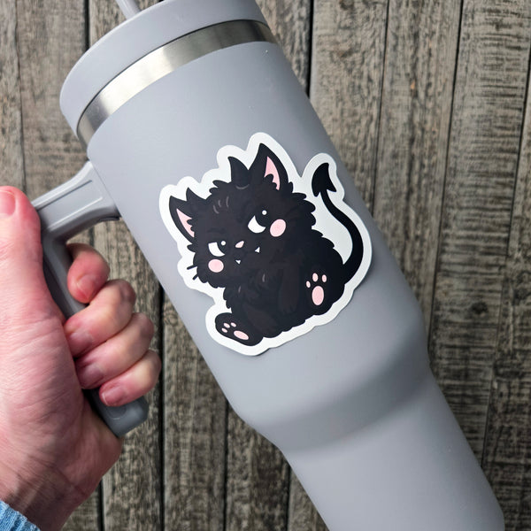 Black Cat Sticker - Evil Cat Sticker - Kawaii Demon Cat - Waterproof Vinyl Sticker - Gothic Devil Cat Laptop Decal - Water Bottle Sticker