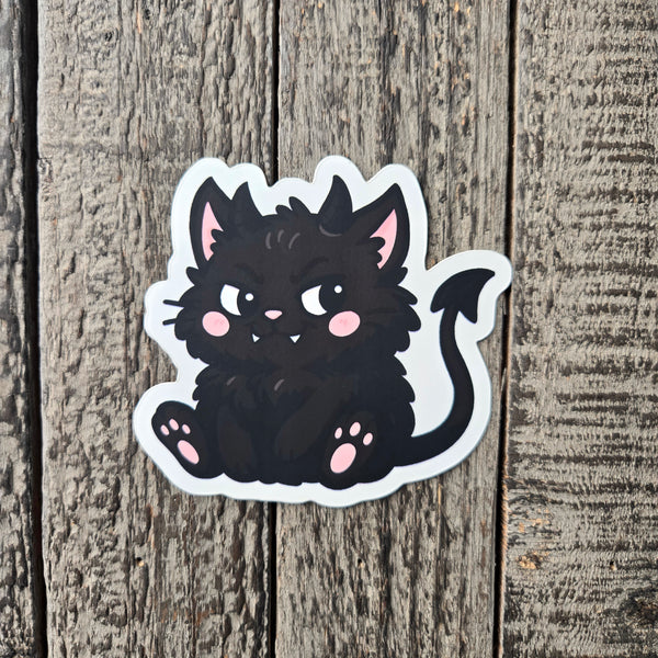 Black Cat Sticker - Evil Cat Sticker - Kawaii Demon Cat - Waterproof Vinyl Sticker - Gothic Devil Cat Laptop Decal - Water Bottle Sticker