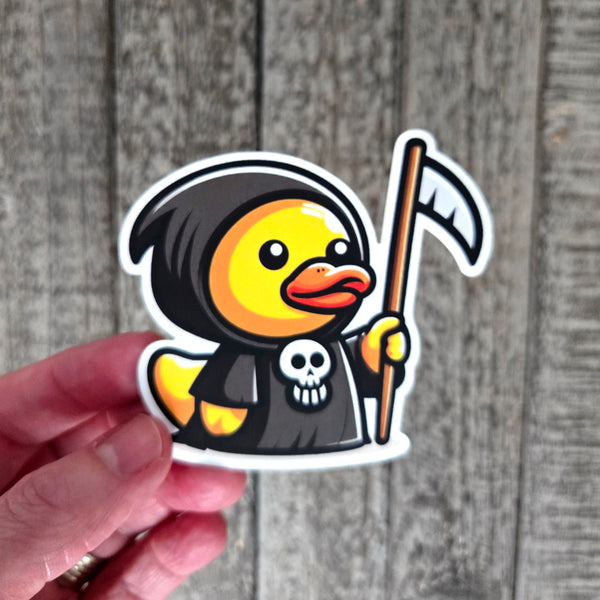 Grim Reaper Rubber Duck Sticker Waterproof Vinyl - Cute Rubber Duck Laptop Decal - Funny Goth Sticker - Dark Humor Gift
