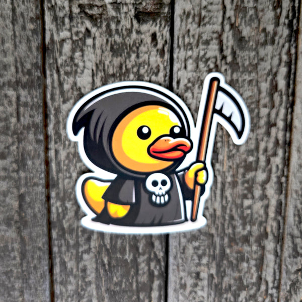 Grim Reaper Rubber Duck Sticker Waterproof Vinyl - Cute Rubber Duck Laptop Decal - Funny Goth Sticker - Dark Humor Gift