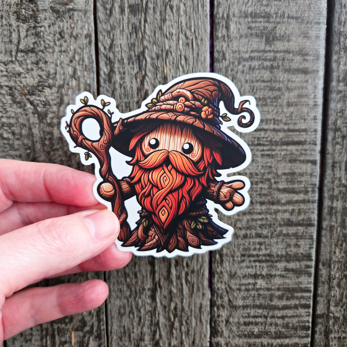 Waterproof Vinyl Sticker - Wizard Sticker - Fantasy Sticker - Nature Wizard - DND Sticker - Cute Wizard Decal - Laptop Sticker
