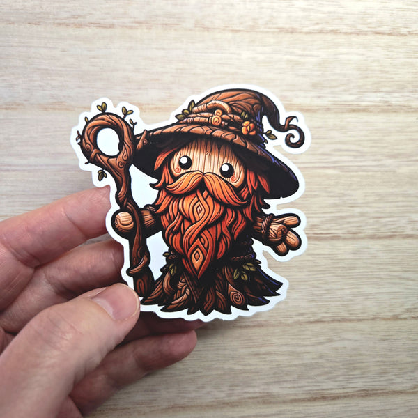 Waterproof Vinyl Sticker - Wizard Sticker - Fantasy Sticker - Nature Wizard - DND Sticker - Cute Wizard Decal - Laptop Sticker