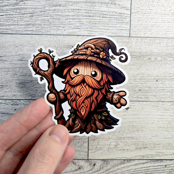 Waterproof Vinyl Sticker - Wizard Sticker - Fantasy Sticker - Nature Wizard - DND Sticker - Cute Wizard Decal - Laptop Sticker