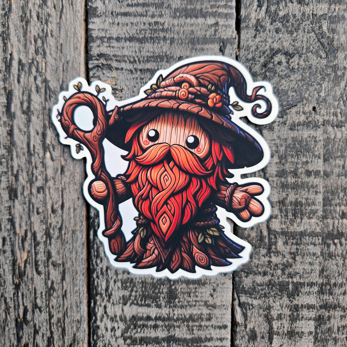 Waterproof Vinyl Sticker - Wizard Sticker - Fantasy Sticker - Nature Wizard - DND Sticker - Cute Wizard Decal - Laptop Sticker