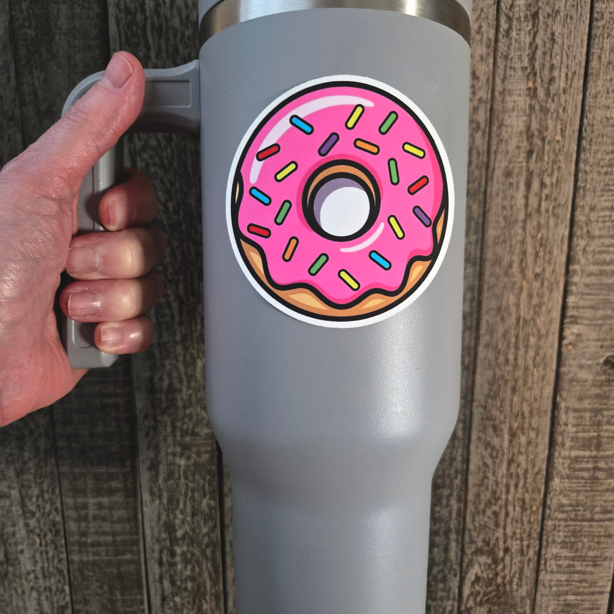 Waterproof Vinyl Sticker - Pink Donut - Rainbow Sprinkles - Food Decal - Laptop Water Bottle - Kawaii Food Gift