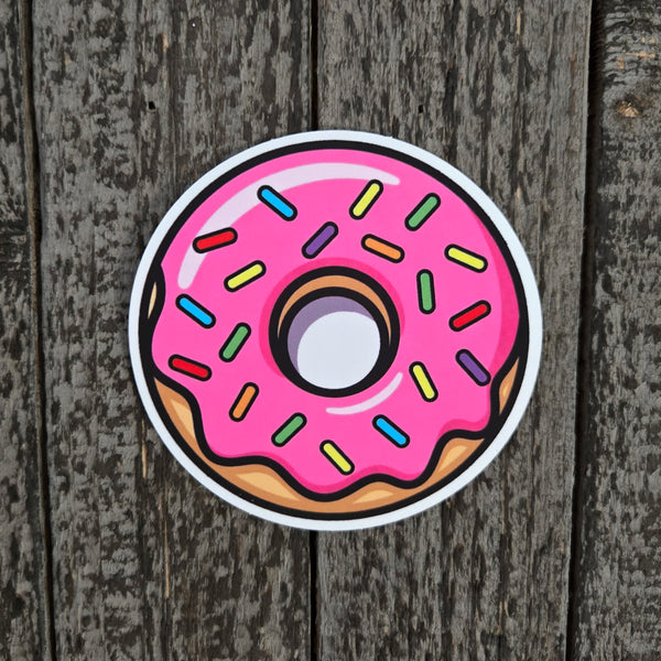 Waterproof Vinyl Sticker - Pink Donut - Rainbow Sprinkles - Food Decal - Laptop Water Bottle - Kawaii Food Gift