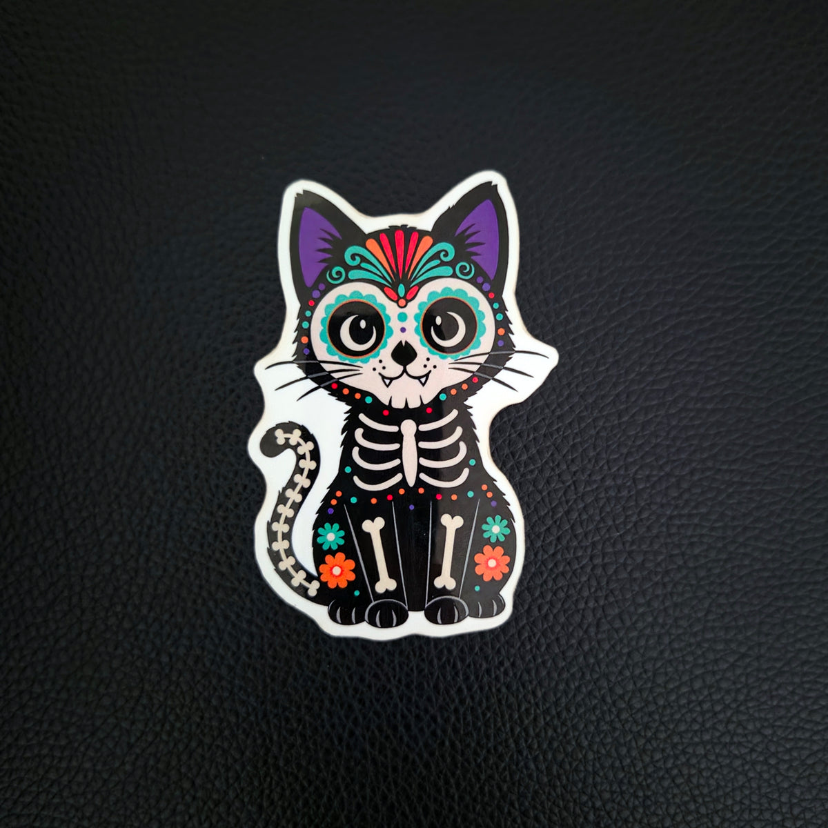 Sugar Skull Cat Sticker - Day of the Dead Holiday Decal - Halloween Vinyl