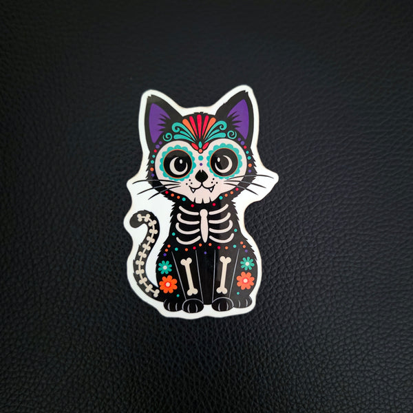 Sugar Skull Cat Sticker - Day of the Dead Holiday Decal - Halloween Vinyl