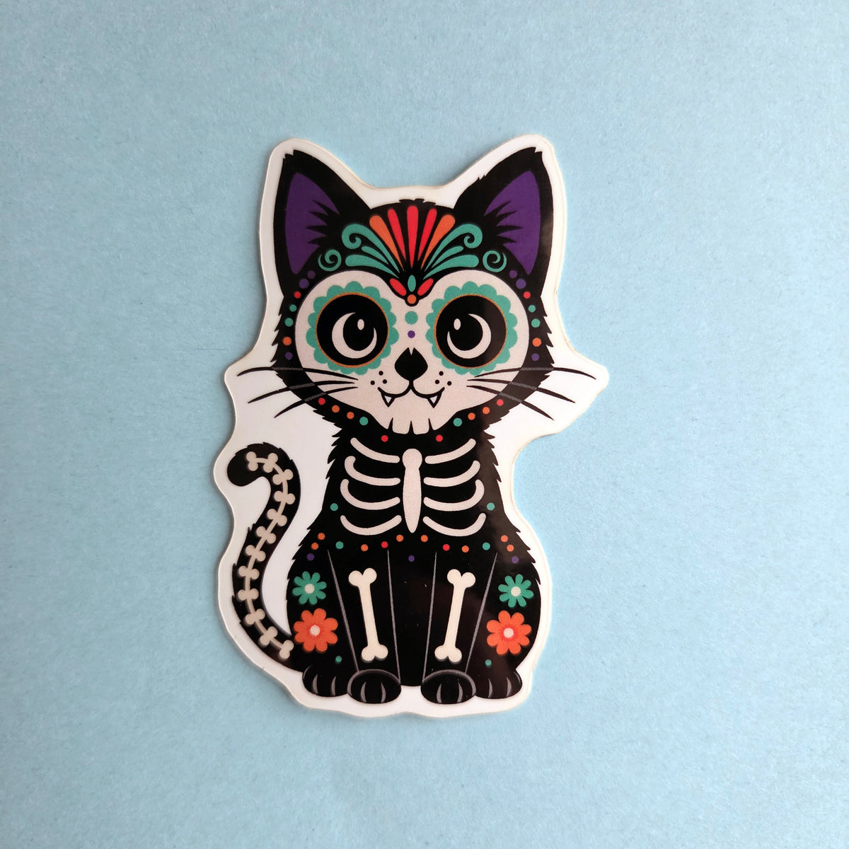 Sugar Skull Cat Sticker - Day of the Dead Holiday Decal - Halloween Vinyl