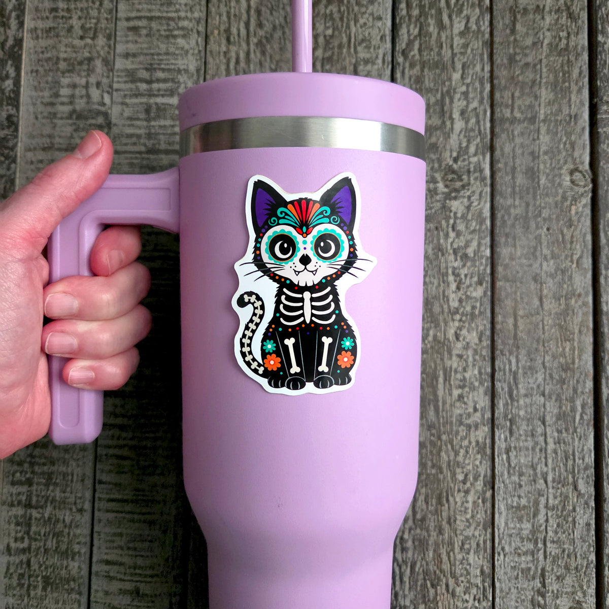 Sugar Skull Cat Sticker - Day of the Dead Holiday Decal - Halloween Vinyl