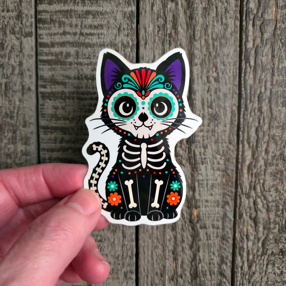 Sugar Skull Cat Sticker - Day of the Dead Holiday Decal - Halloween Vinyl