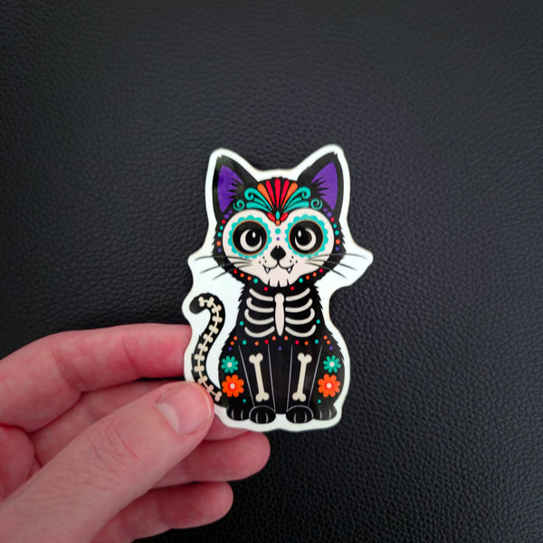 Sugar Skull Cat Sticker - Day of the Dead Holiday Decal - Halloween Vinyl