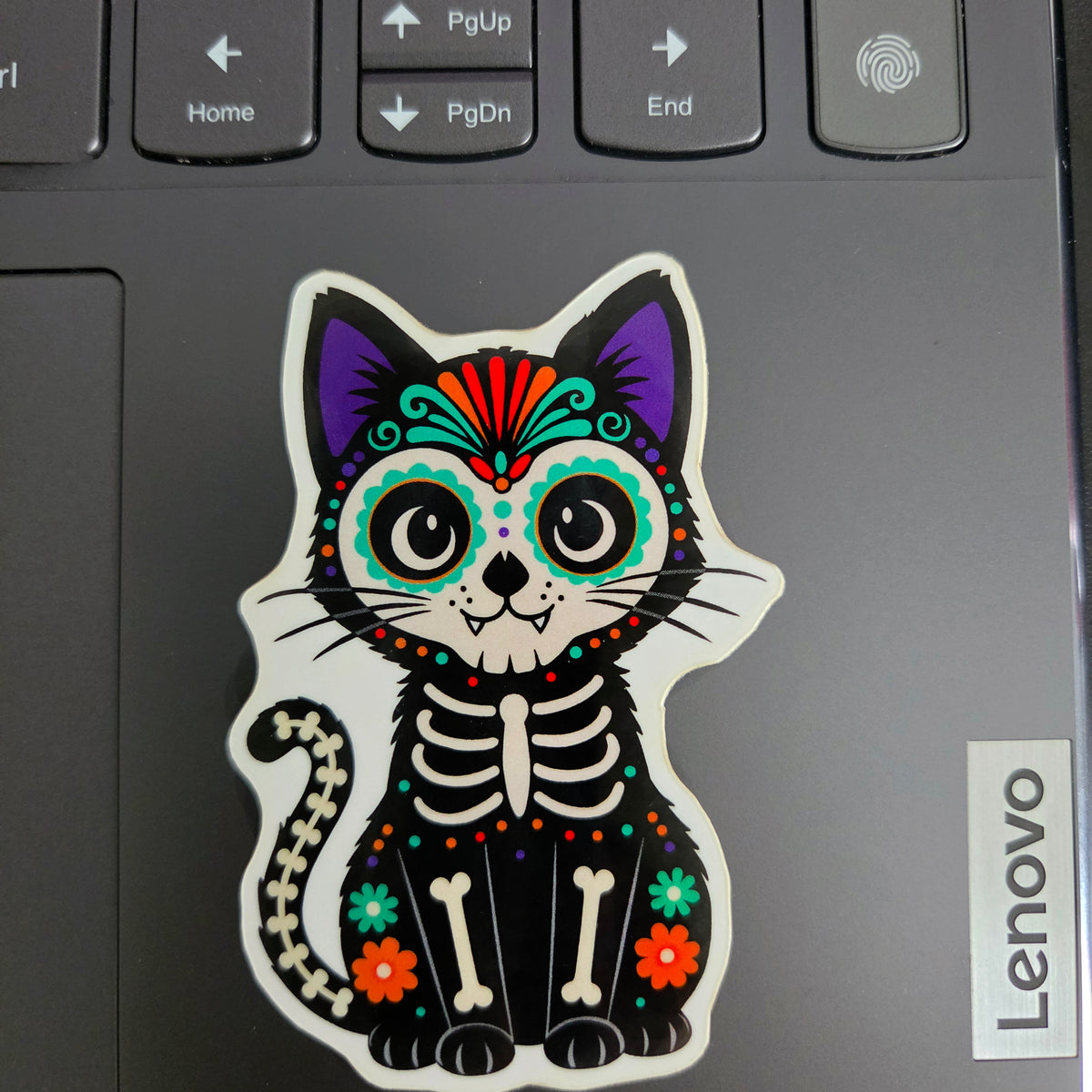 Sugar Skull Cat Sticker - Day of the Dead Holiday Decal - Halloween Vinyl