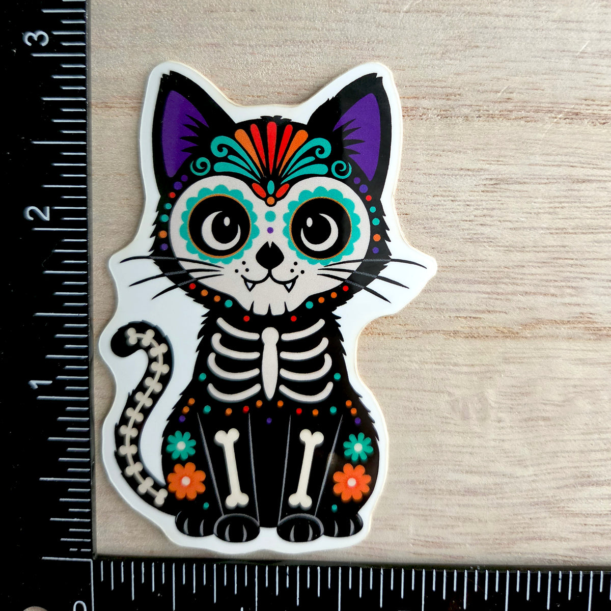 Sugar Skull Cat Sticker - Day of the Dead Holiday Decal - Halloween Vinyl