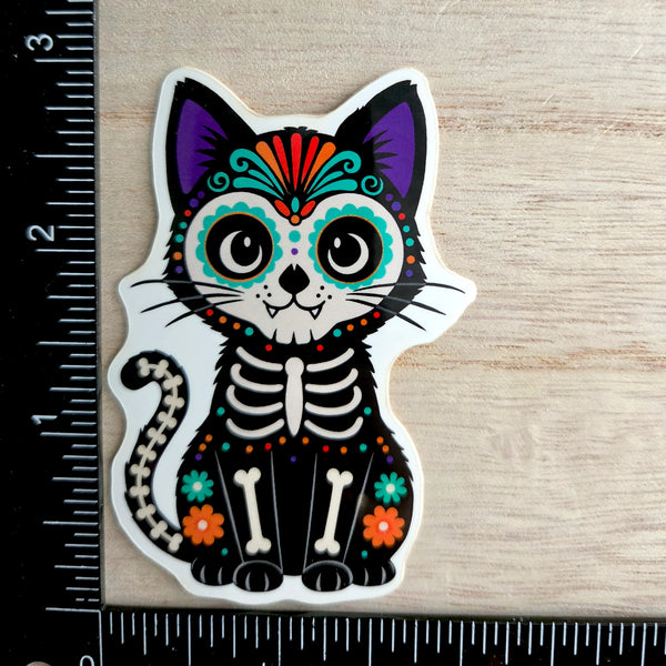 Sugar Skull Cat Sticker - Day of the Dead Holiday Decal - Halloween Vinyl