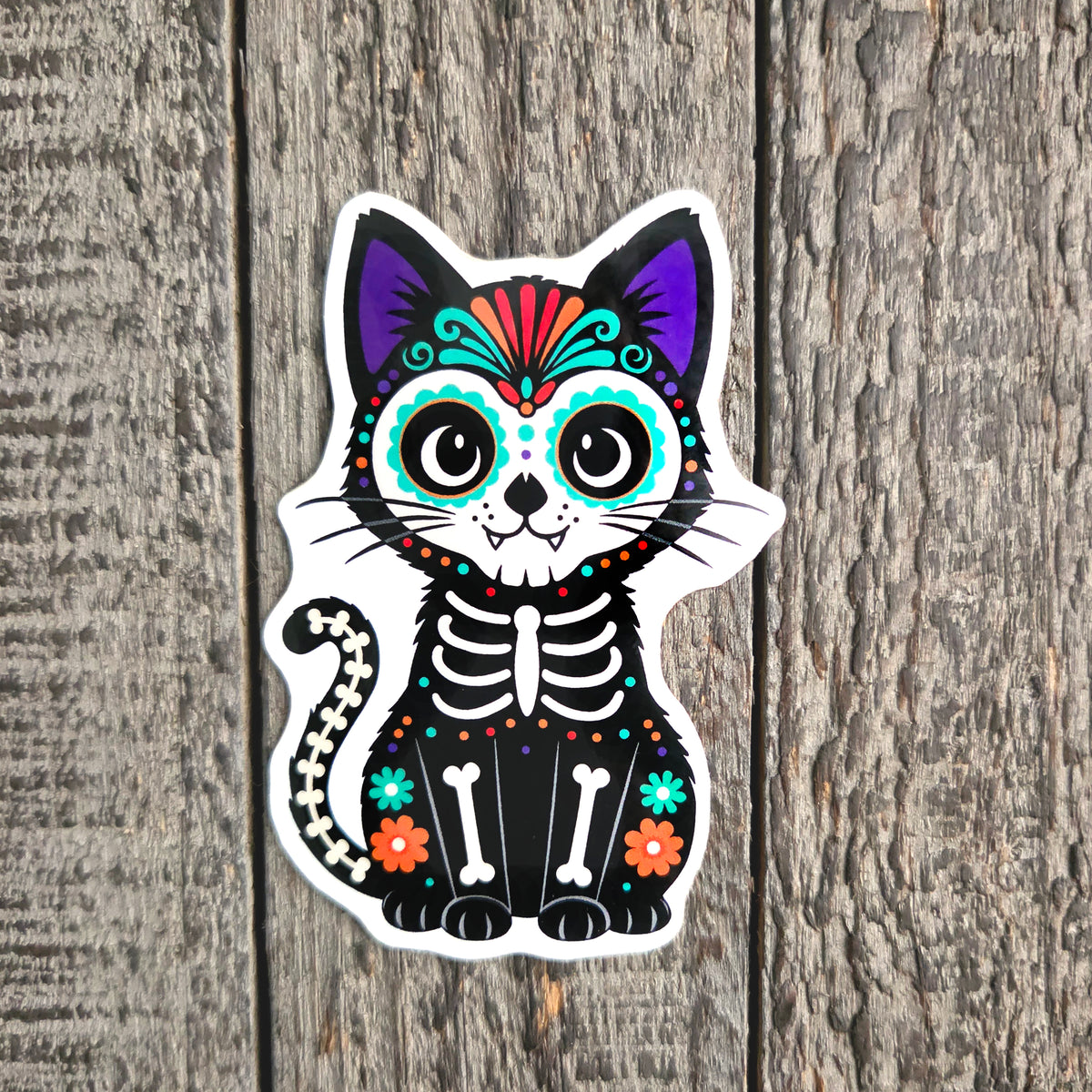 Sugar Skull Cat Sticker - Day of the Dead Holiday Decal - Halloween Vinyl