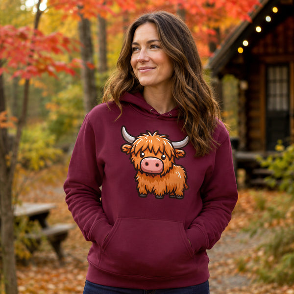 Kawaii Highland Cow Hoodie – Chibi Animal Cottagecore Sweatshirt