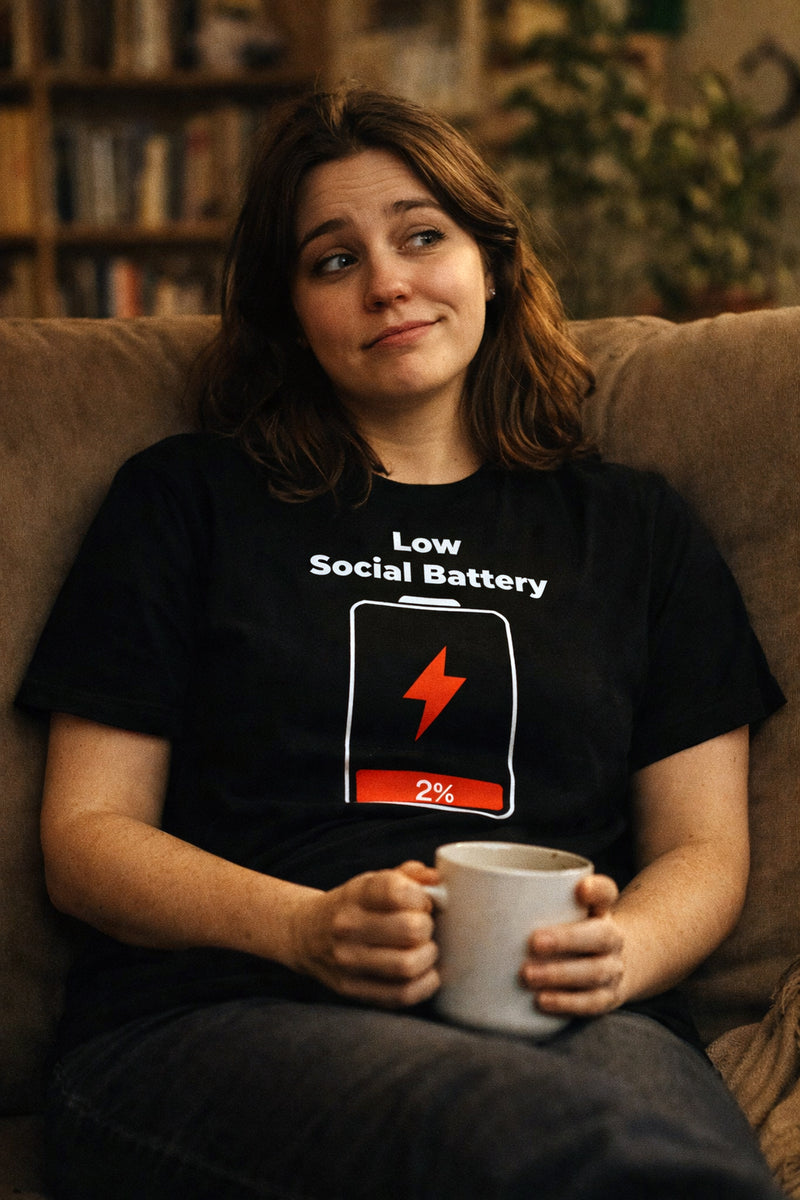 Low Social Battery Shirt - Introvert Gift - Antisocial Humor Tee - Funny Introvert Gift - Sarcastic Graphic T-Shirt