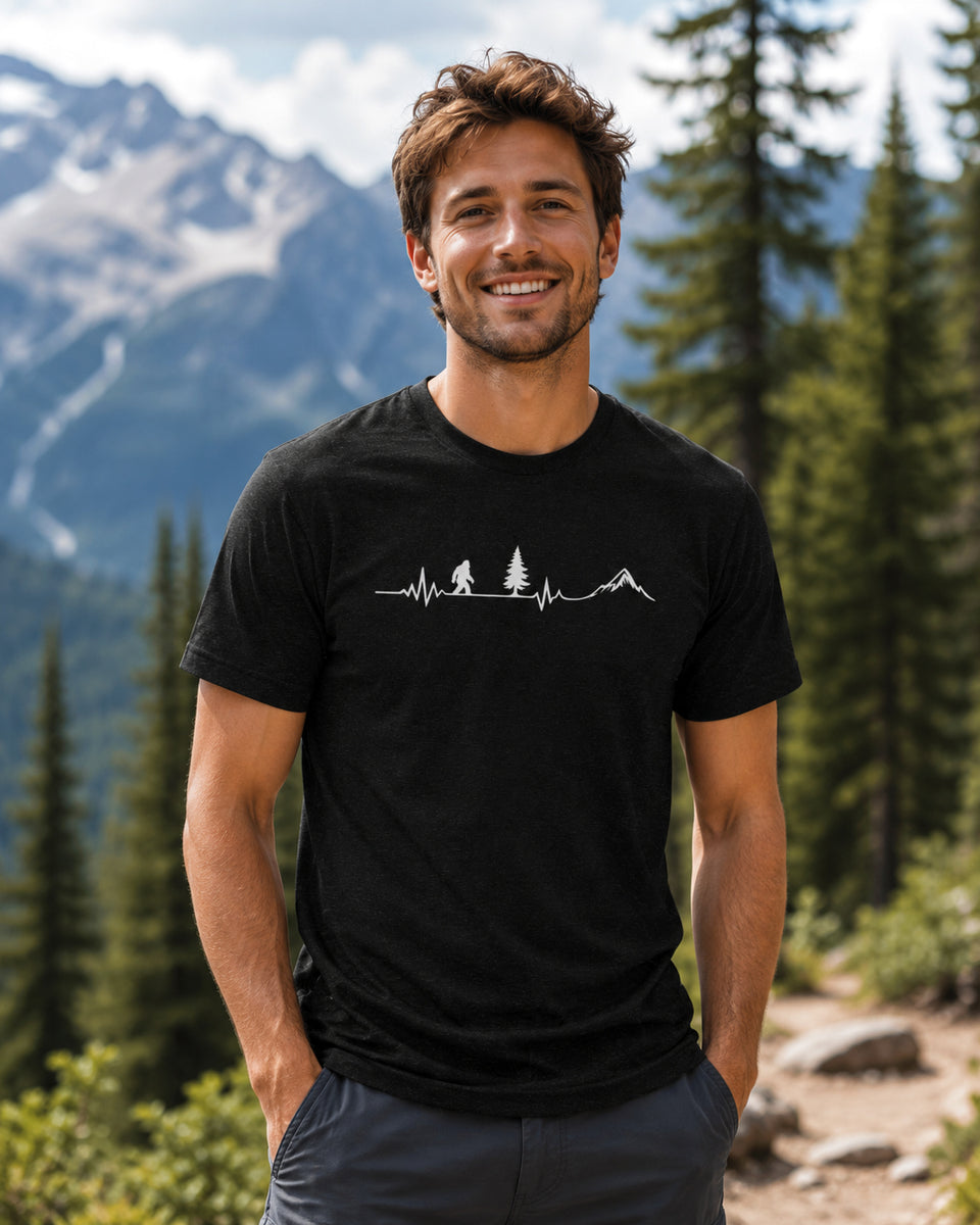 Bigfoot Heartbeat Shirt - Sasquatch EKG Graphic Tee - Hiking Gift
