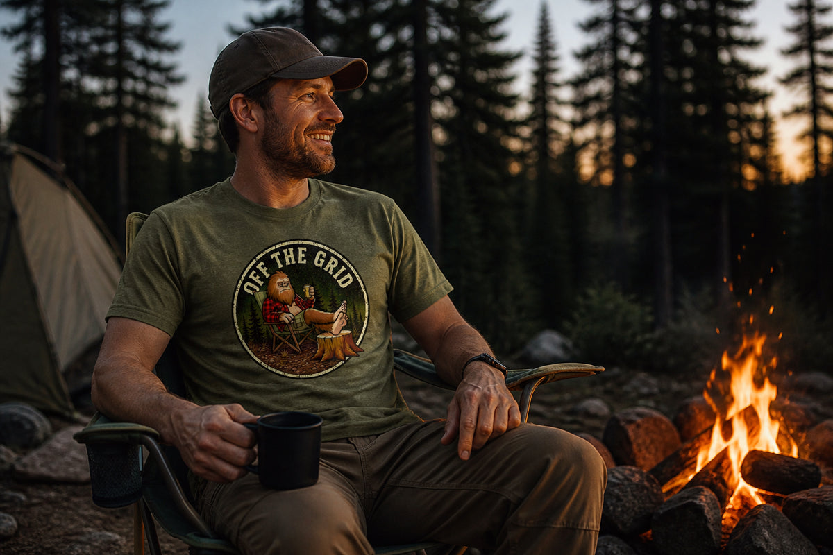 Funny Bigfoot Shirt - Sasquatch Off the Grid Graphic Tee - Cryptid Lover Gift - Gift for Campers Hiking Fans