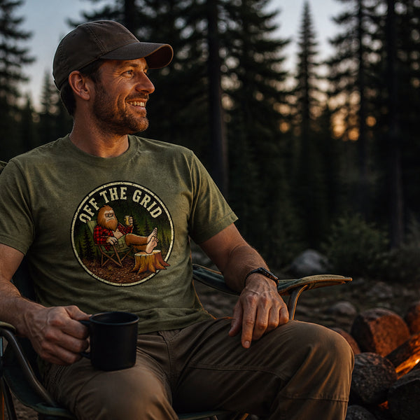 Funny Bigfoot Shirt - Sasquatch Off the Grid Graphic Tee - Cryptid Lover Gift - Gift for Campers Hiking Fans