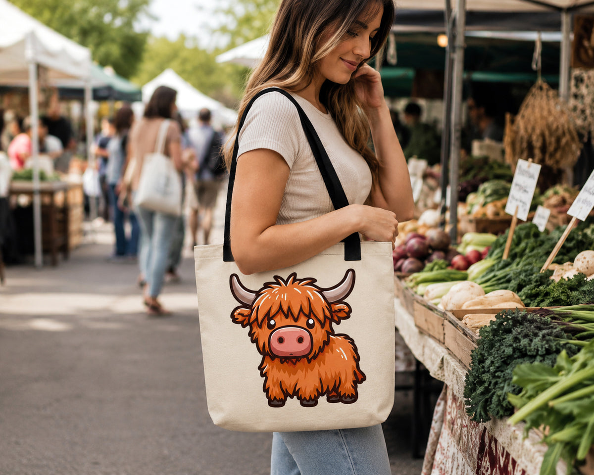 Highland Cow Tote Bag - Cute Kawaii Highland Cow Bag - Farm Animal Gift