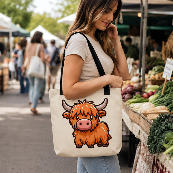 Highland Cow Tote Bag - Cute Kawaii Highland Cow Bag - Farm Animal Gift